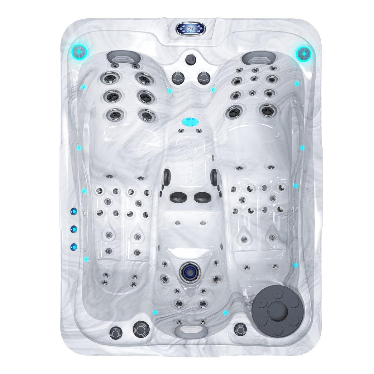 Whirlpool Malé Platin – Draufsicht mit zwei Liegen und einem Sitz
