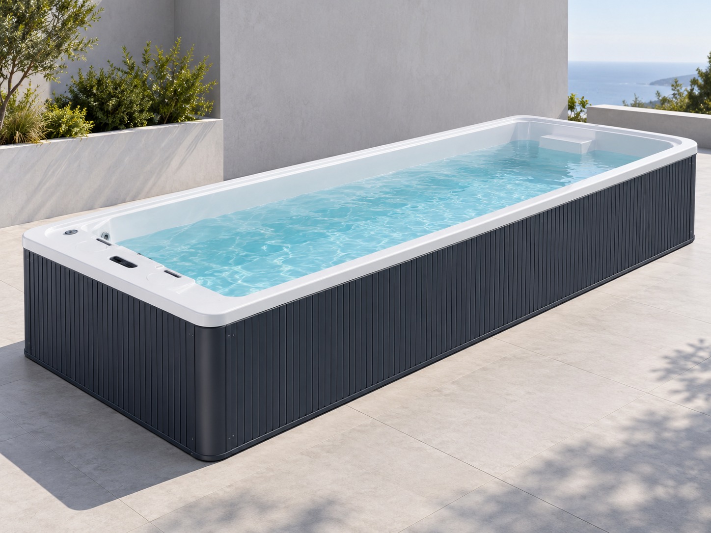 Swim Spa Miami 580 con acrilico bianco e rivestimento laterale in alluminio